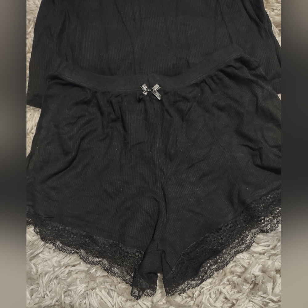 Ribbed 2 Piece Black Pajama Set Size Small - Picture 5 of 10